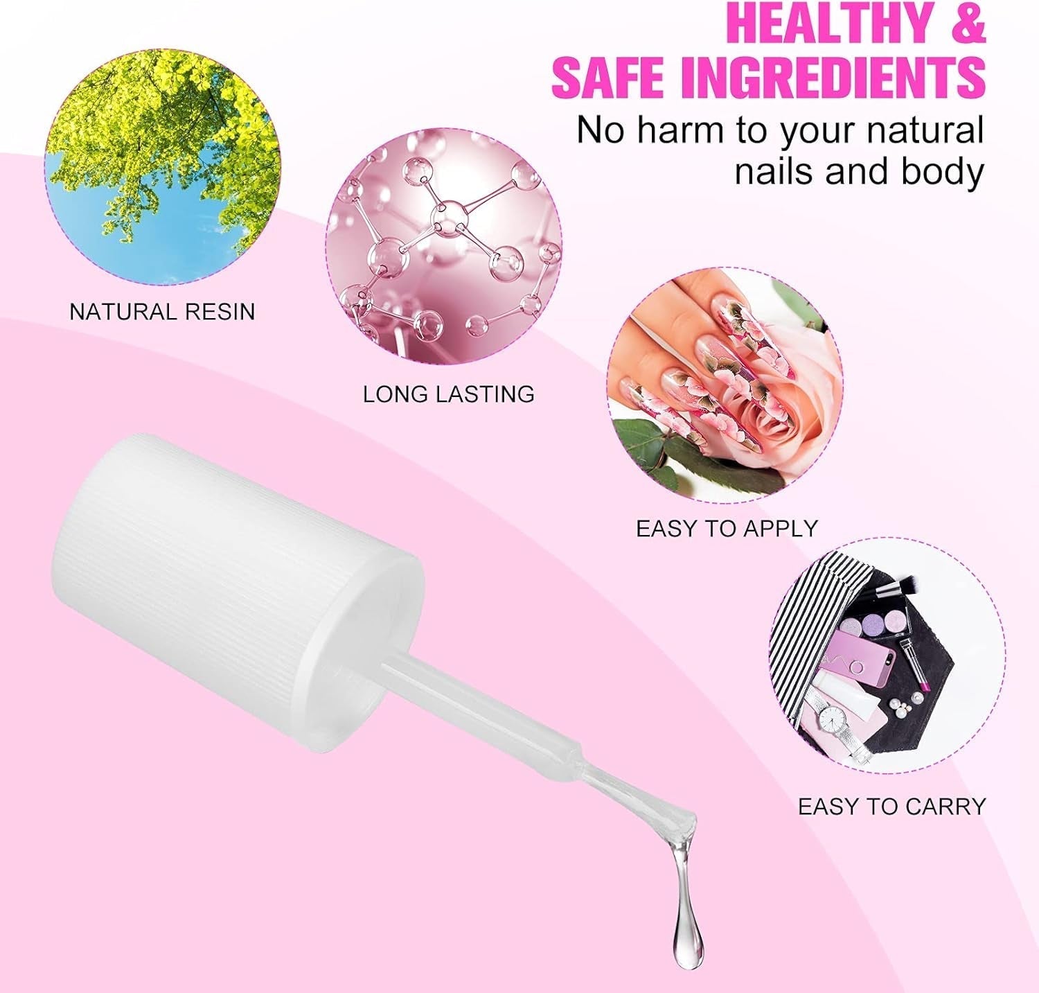 Nagelspitzenkleber, BOLASEN Extra starker Nagelkleber, 4 Stück rissiger Nagelkleber, Nagelkleber, extra starker künstlicher Nagelkleber, Nagelkleber – 4 * 7 ml