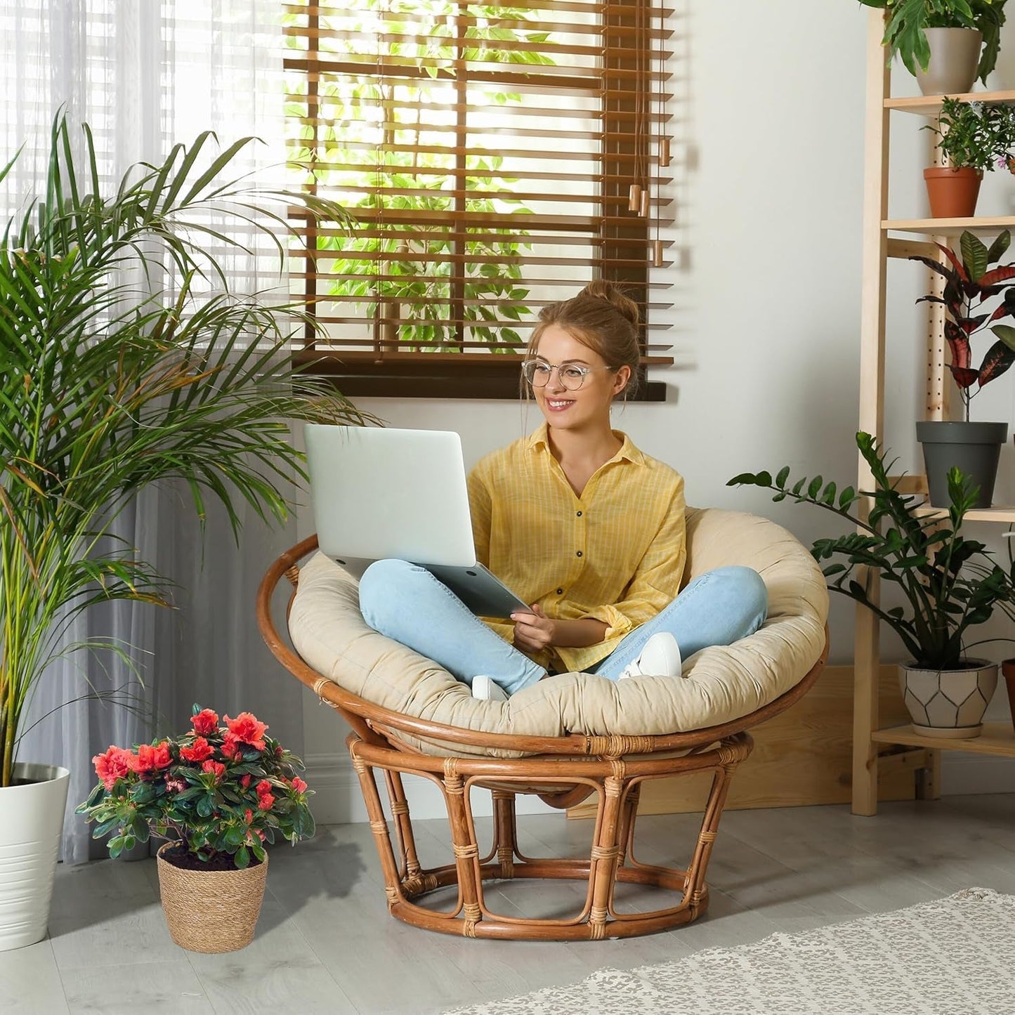 Relaxdays Blumentöpfe aus Seegras, 3er-Set, runder Pflanzkorb für Blumen und Kräuter, mit Folie, 3 Größen, Übertopf natur