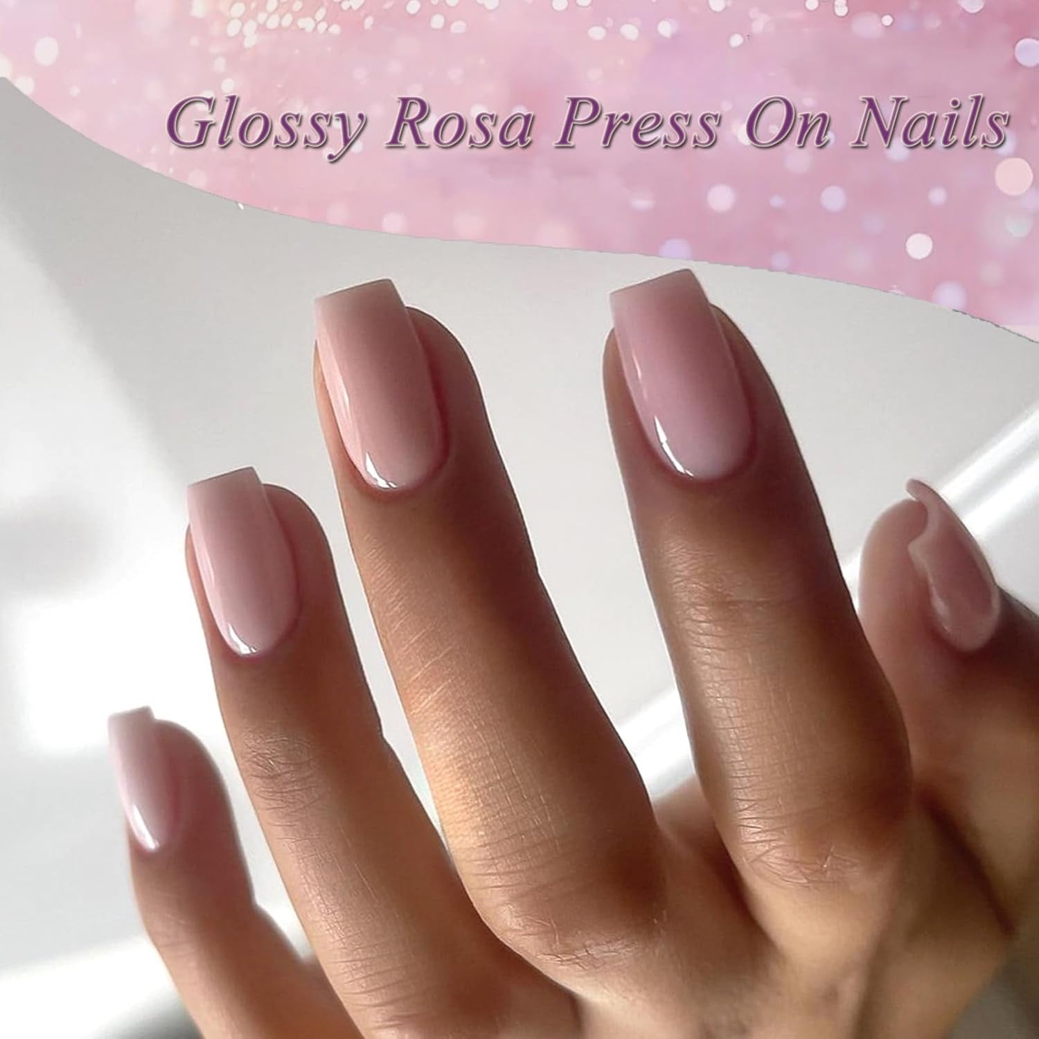 24 Stück rosa einfarbige künstliche Nägel, selbstklebend, neutrale künstliche Nägel, mittelgroß, quadratisch, weiches Gel für Frauen, DIY, vollständige Abdeckung, glitzernde künstliche Nägel