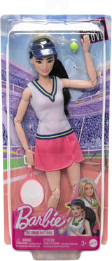 Barbie Made to Move-Puppe – Tennisspielerin mit Schläger und Ball – Puppe mit 22 Gelenken für realistisches Spielen, Tennisfans und Kinder ab 3 Jahren, HKT73