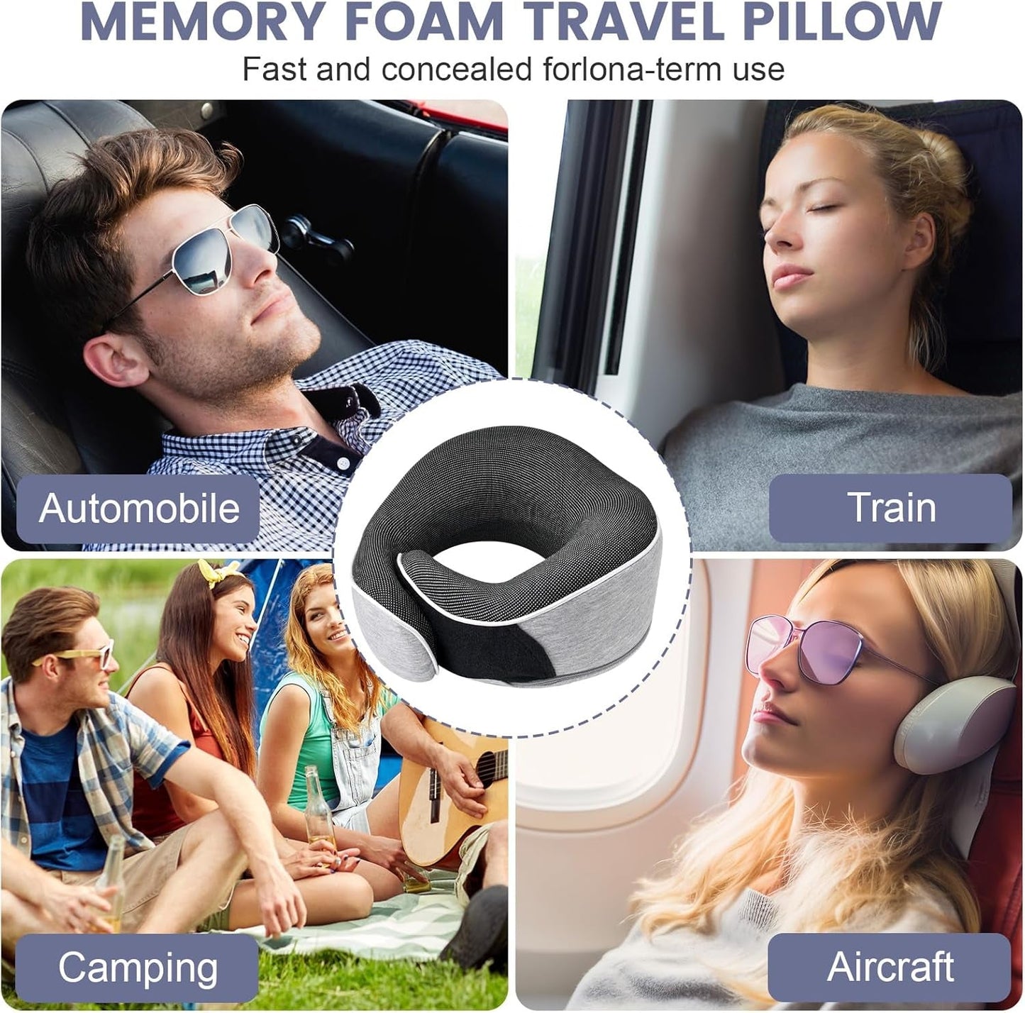 Nackenkissen aus Memory-Schaum, Reisekissen, ergonomisches Design, Nackenkissen aus Memory-Schaum mit Augenmaske, 2 Ohrstöpsel und Aufbewahrungstasche, perfekt zum Schlafen unterwegs auf Reisen, Naty Shop orthopädische Nackenkissen