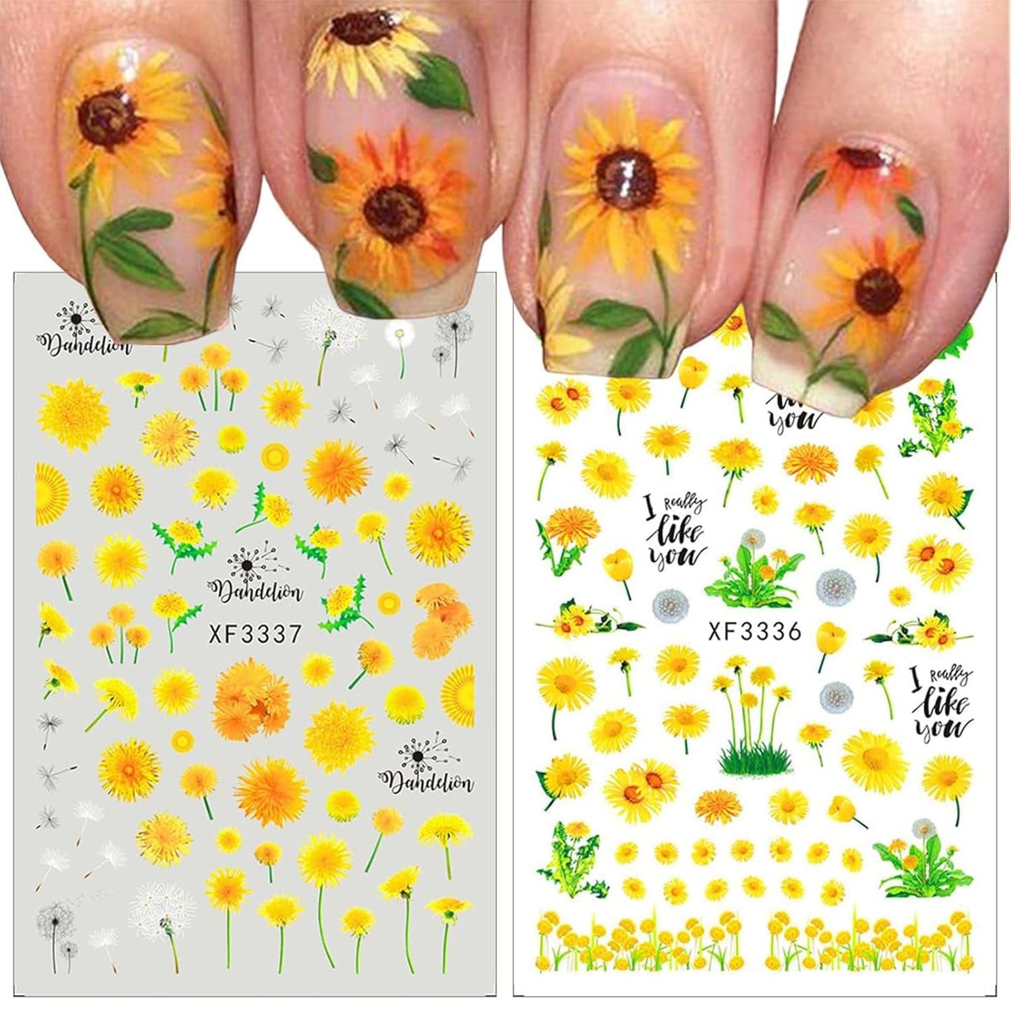 12 Blatt Nagelaufkleber mit 3D-Effekt, UV-härtend, langlebig, Blumen-Nagelaufkleber, gelb-weiße Gänseblümchen-Nagelkunstaufkleber