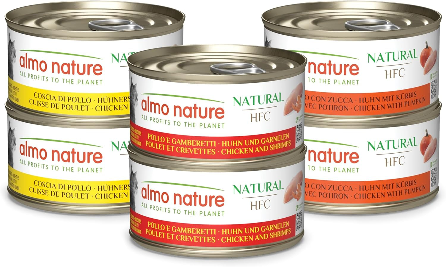Almo Nature HFC Natürliches Nassfutter für Katzen – Verschiedene Rezepte mit Huhn – 6 x 70 g