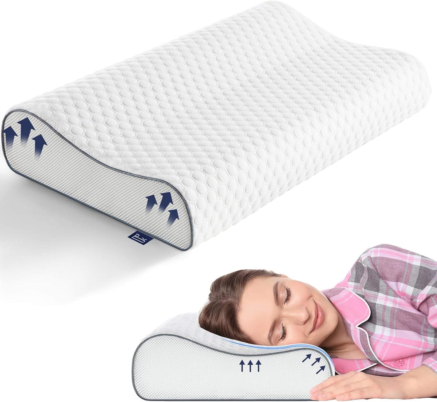 BedStory Memory Foam-Kissen, höhenverstellbares Nackenstützkissen, ergonomisches Kissen, Seitenschläferkissen für Rücken- und Bauchschläfer (60 x 36 x 12/10 cm)