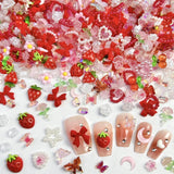 100 Stück 3D Nail Charms Rosa Rot Kirsche Erdbeere Blume Nagel Charms Kamelie Rose Schmetterling Nail Art Charms Flatback Herz Schleife Charms Nägel Zubehör Mond Stern Nagelschmuck Nageldesign Anhänger