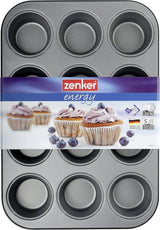 Zenker 12Er Muffinform Energy, Premium-Backform, Für Köstliche Kuchen, Verkürzt Die Backzeit Um Bis Zu 20% (Farbe: Silber/Anthrazit), Menge: 1 Stück, Hellgrau Und Dunkelgrau Formen und Tabletts zum Backen Naty Shop