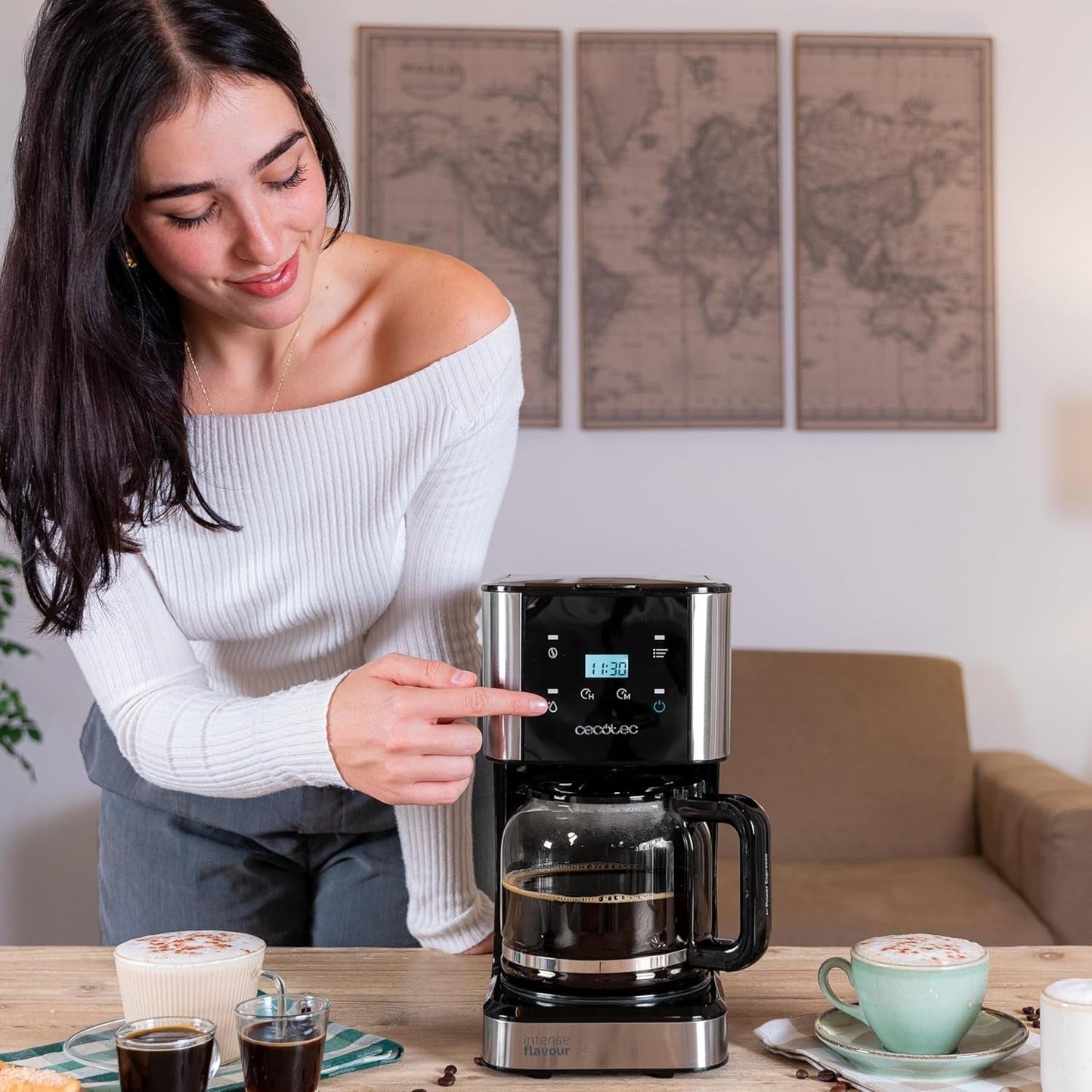 Espresso mit Filter Cecotec Coffee 66 Drop and Touch, Leistung 950 W, 1,5 l, 12 Tassen, Touchscreen, Glaskaraffe, 24-Stunden-Timer, 6 Schalter, wiederverwendbarer Netzfilter