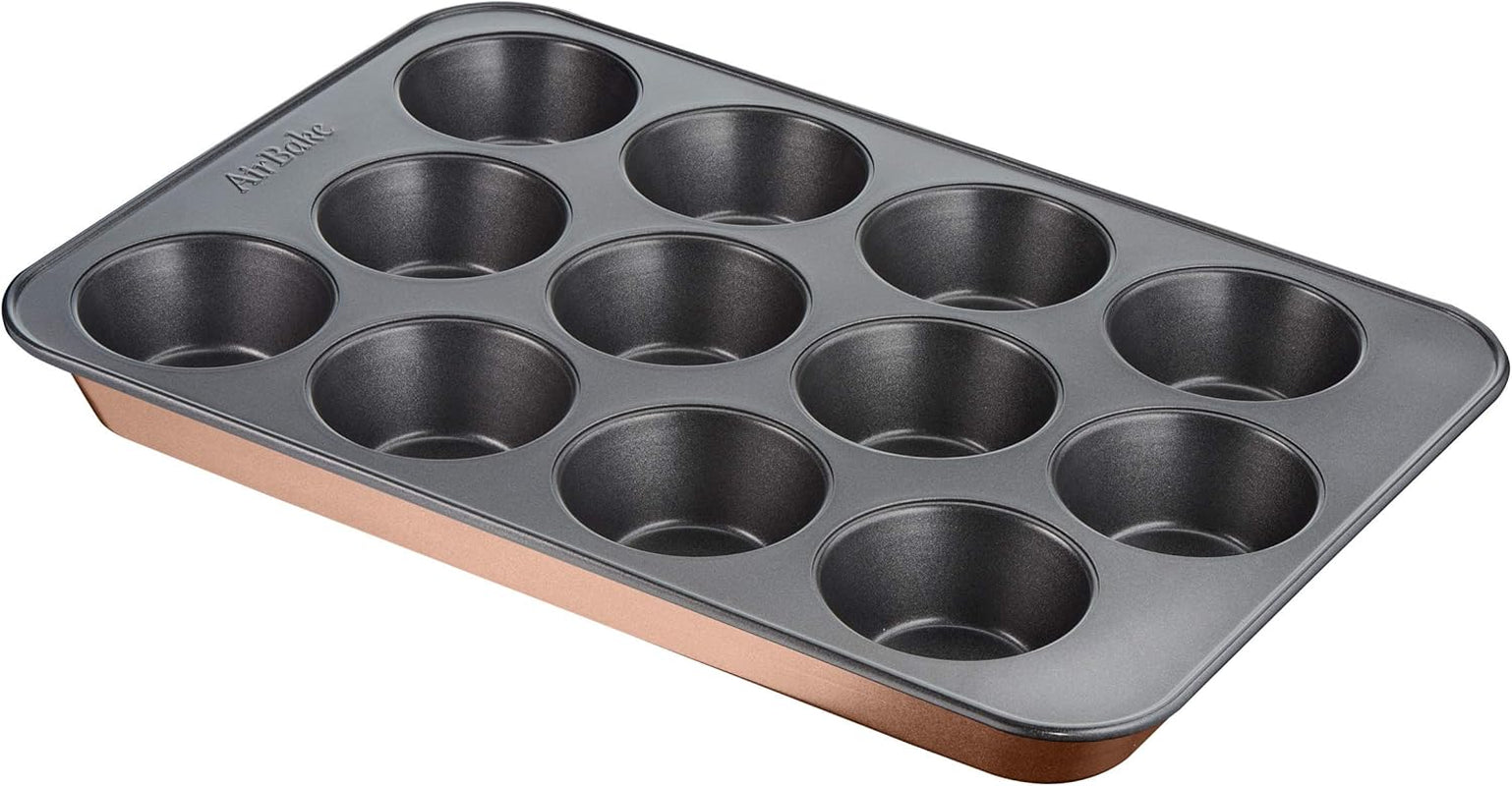 Tefal Airbake J2555014 Muffinform, Antihaftbeschichtung, Karbonstahl, Braun, 29 x 41 cm Formen und Bleche zum Backen Naty Shop