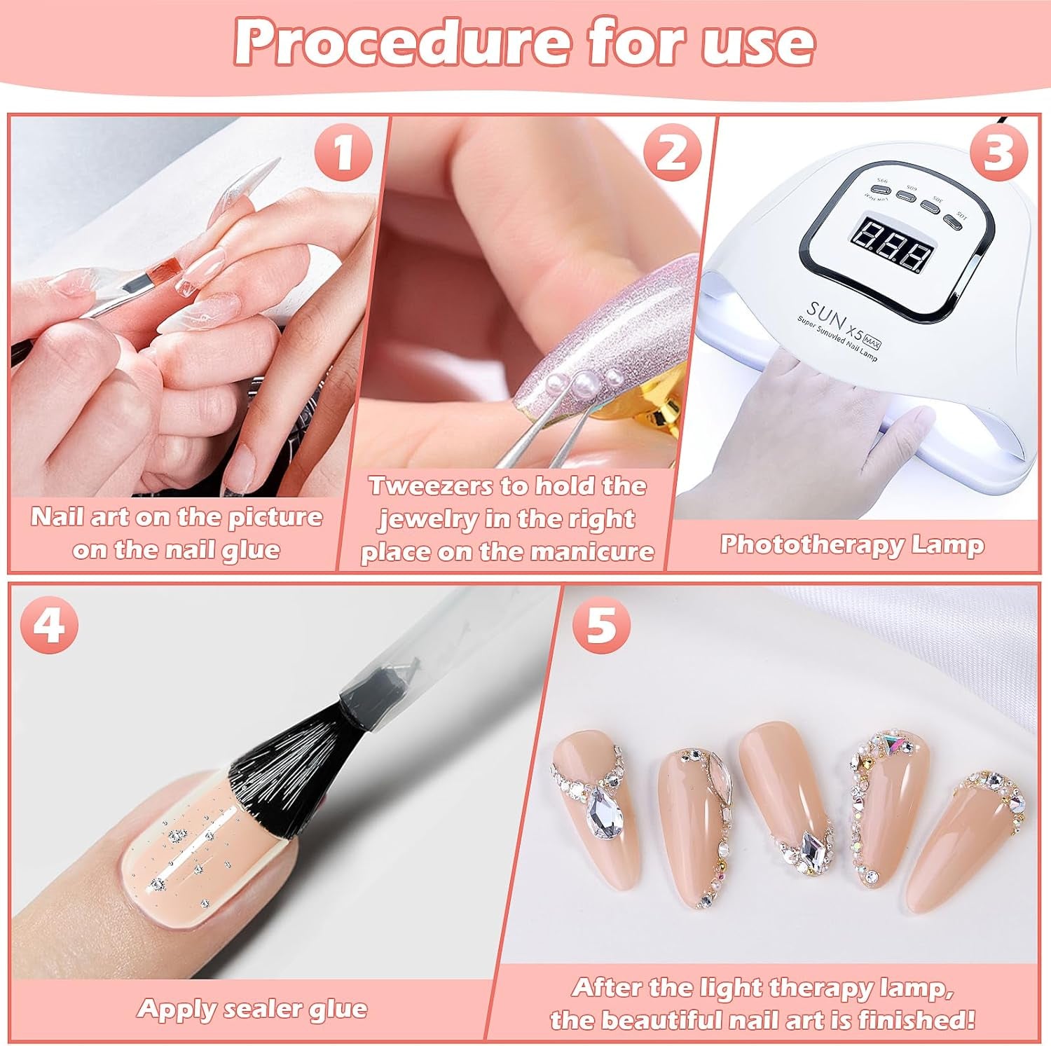 2 Boxen Nail Art Strasssteine, Mit Tweezers Nägel Flatback Perlen Nail Charms Mit Kristallen Nagelzubehör Diamanten Edelstahl-Perlen Für Nagelschmuck