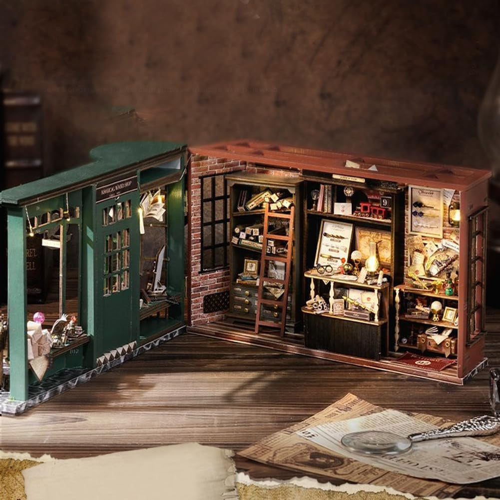 Magic Shop Puppenhaus mit Staubschutz, DIY-Miniatur-Puppenhaus-Möbelset im Maßstab 1:24, kreatives Geschenk für Kinder, Teenager, Geburtstagsgeschenk