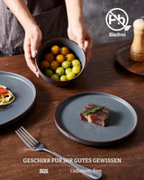Mercury Geschirrset, 12-teiliges Geschirrset, 4-Personen-Steinzeug-Geschirrset mit Speisetellern, Desserttellern, Müslischalen, mikrowellen- und spülmaschinenfest, Anthrazit
