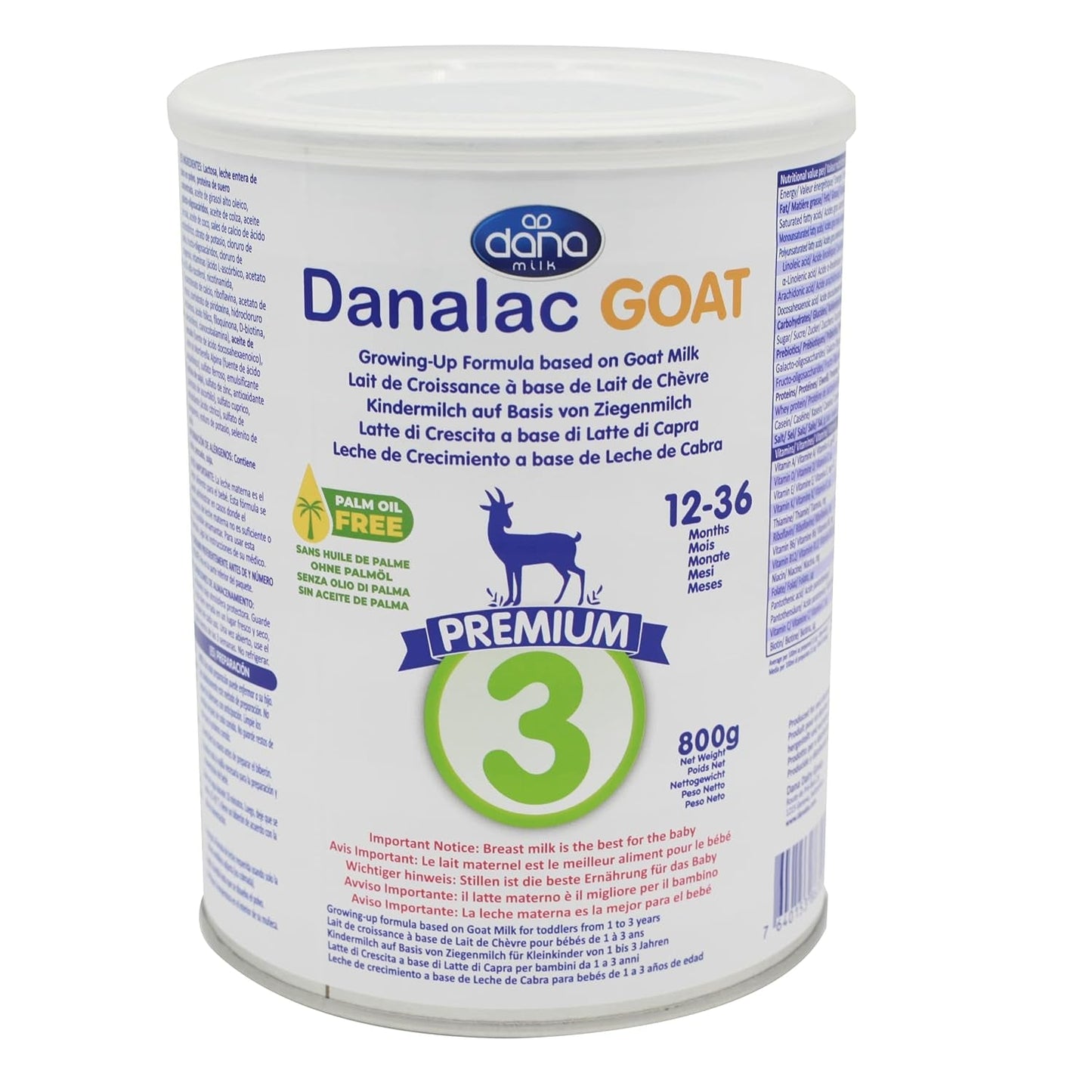 Danalac (1 Stück) Fortschrittliche Ziegenmilchformel für Wachstum, 800 g Babymilchpulver Stufe 3 für Kleinkinder und Babys von 1–3 Jahren