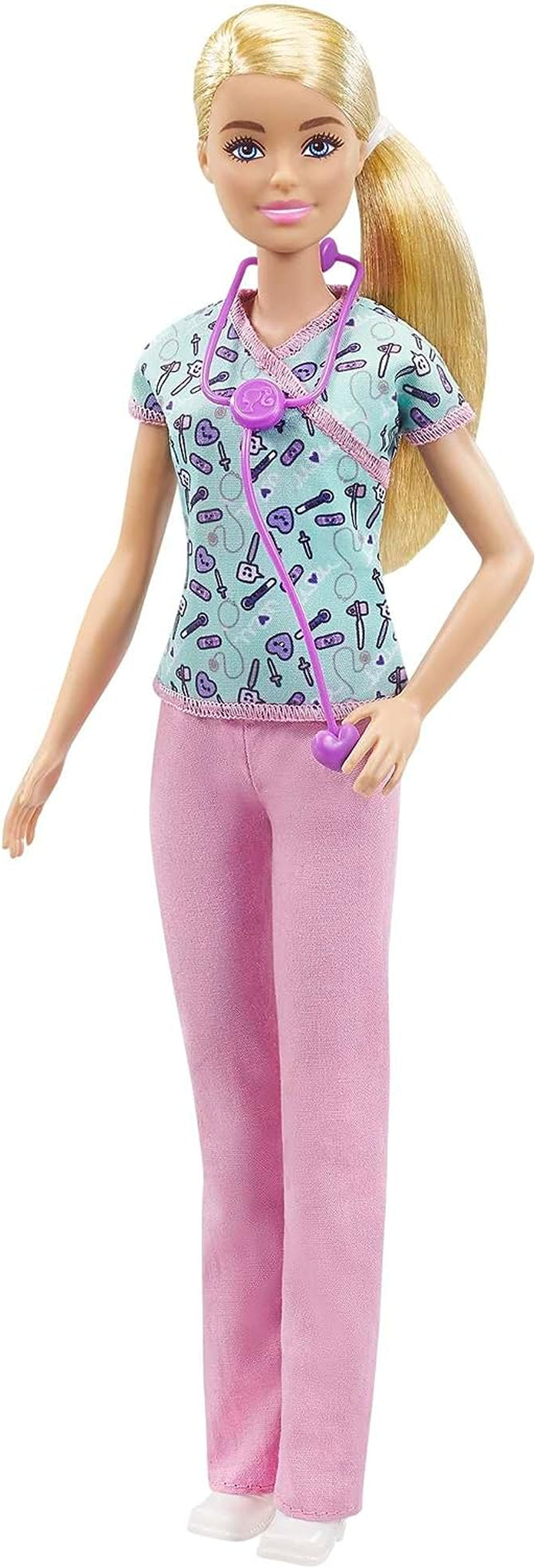 GTW39 Barbie-Puppe – Krankenschwester (ca. 30 cm) mit bedrucktem Oberteil und rosa Hose, weißen Schuhen und Stethoskop, tolles Geschenk für Kinder ab 3 Jahren
