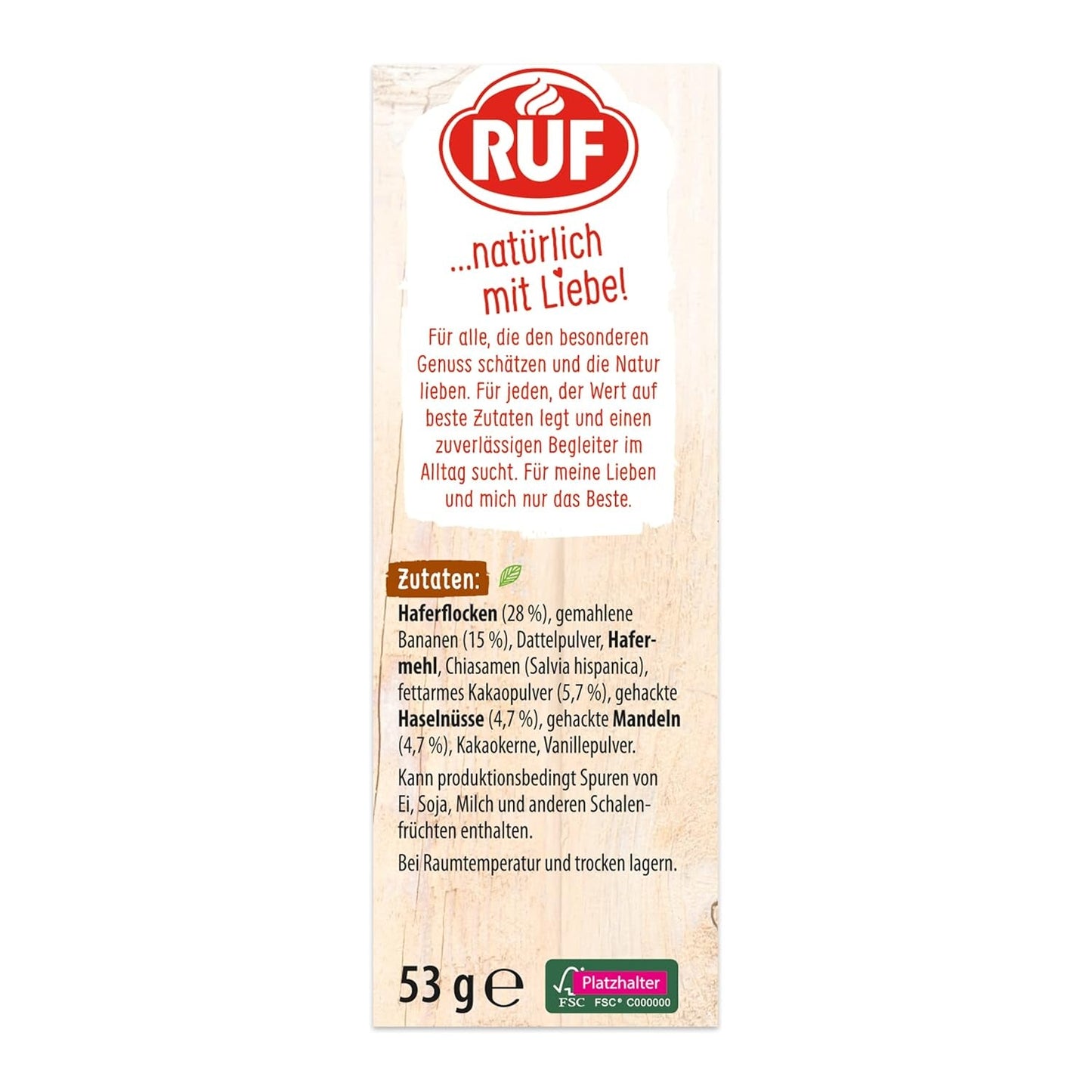RUF Smoothie Bowl Hafer, Banane, Nüsse, Schokolade, Frühstückssnack, schnell und einfach, vegan, 1 Beutel x 50 g (3er-Pack)
