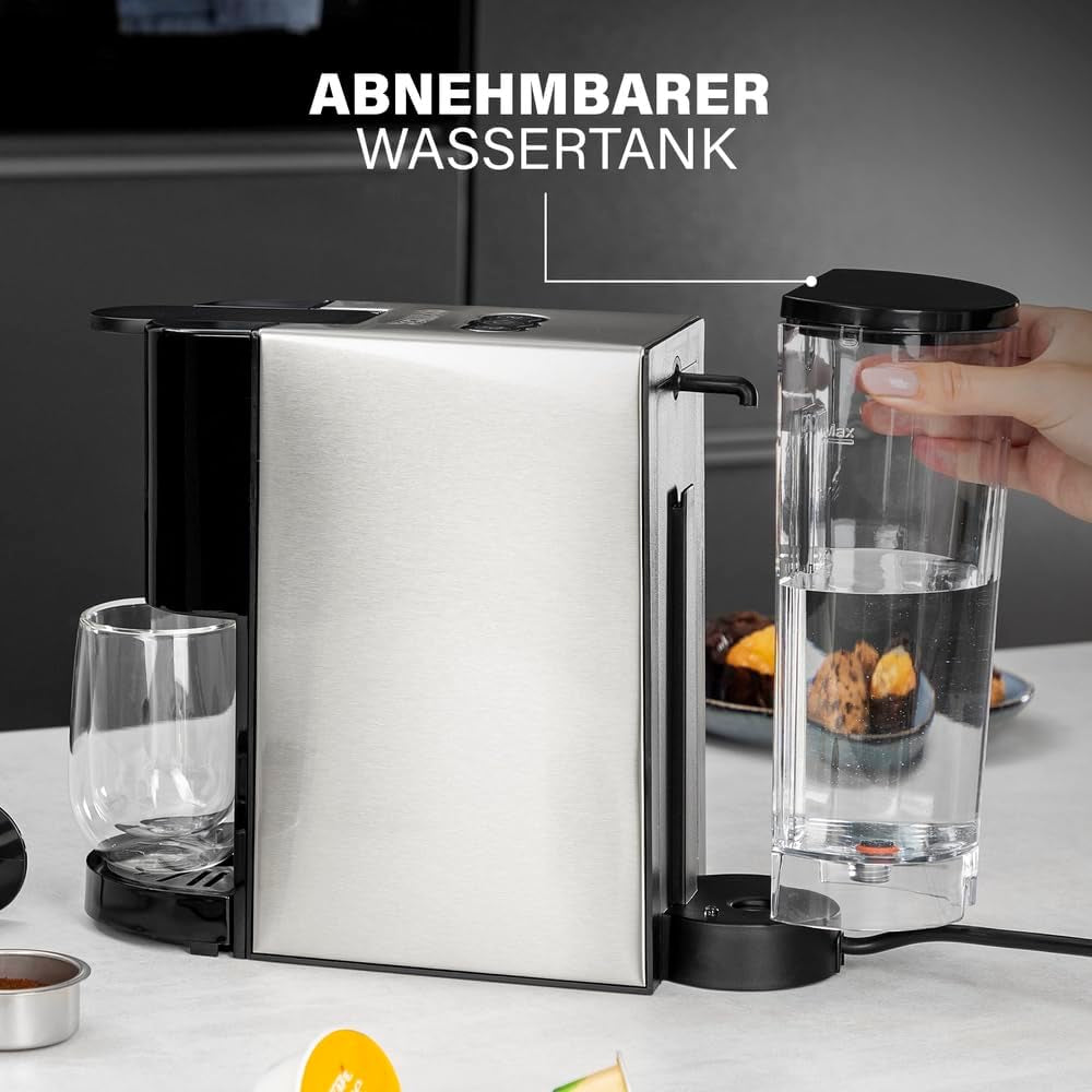 Princess 4-in-1-Mehrkapsel-Espressomaschine – 1450 Watt, Kapseln, Pads, gemahlener Kaffee, BPA-frei, 249450, 01.249450.01.001, Schwarz, Silber