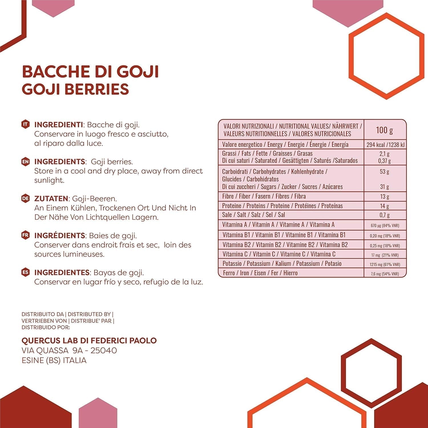 ERBOTECH Goji-Beeren 200 g, Goji-Beeren mit hohem Vitamingehalt, getrocknete Früchte ohne Zucker und Schwefel, natürliche Superfoods und reich an Energie, hergestellt in Italien. Dehydrierte Produkte Naty Shop