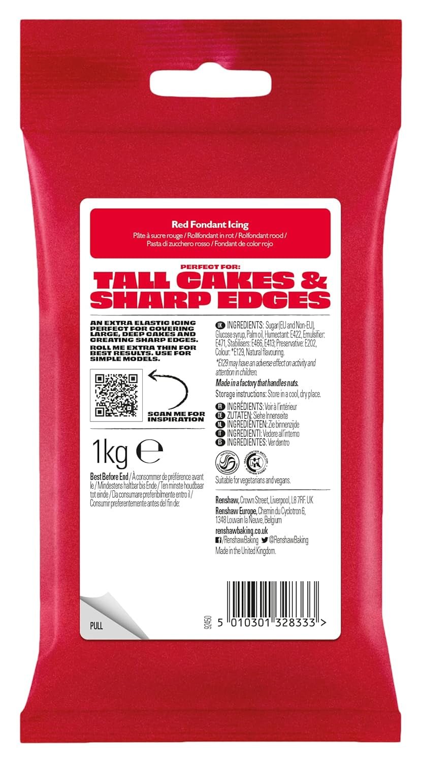 Extra Fondant Rot 1 kg – Extra elastischer Fondant mit Vanillegeschmack, perfekt zum Bedecken von Kuchen – Rot – 1 kg Zuckerpaste Naty Shop