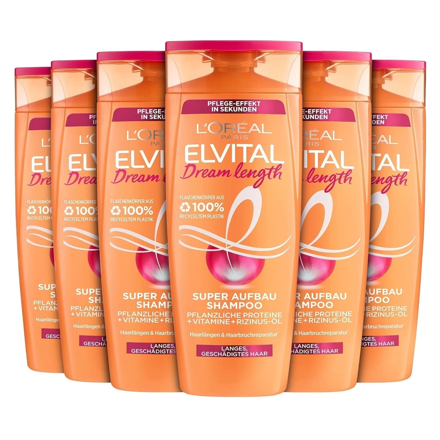 L'Oréal Paris Elvital Dream Length Super Building Shampoo, für traumhaft langes Haar. Dusche und Bad L'Oréal 6 x 300 ml Ohne Duftstoffe