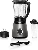 Bosch Standmixer Vitapower Serie 4 MMB6174SN, Verbesserte Version, Hochwertige Edelstahl-Klingen, 1.5L Glasbehälter, 0.6L To-Go-Flasche, Spülmaschinenfeste Teile, 30.000 U/Min, 1200 W, Silver Kitchen Naty Shop Single 2-In-1 Standmixer