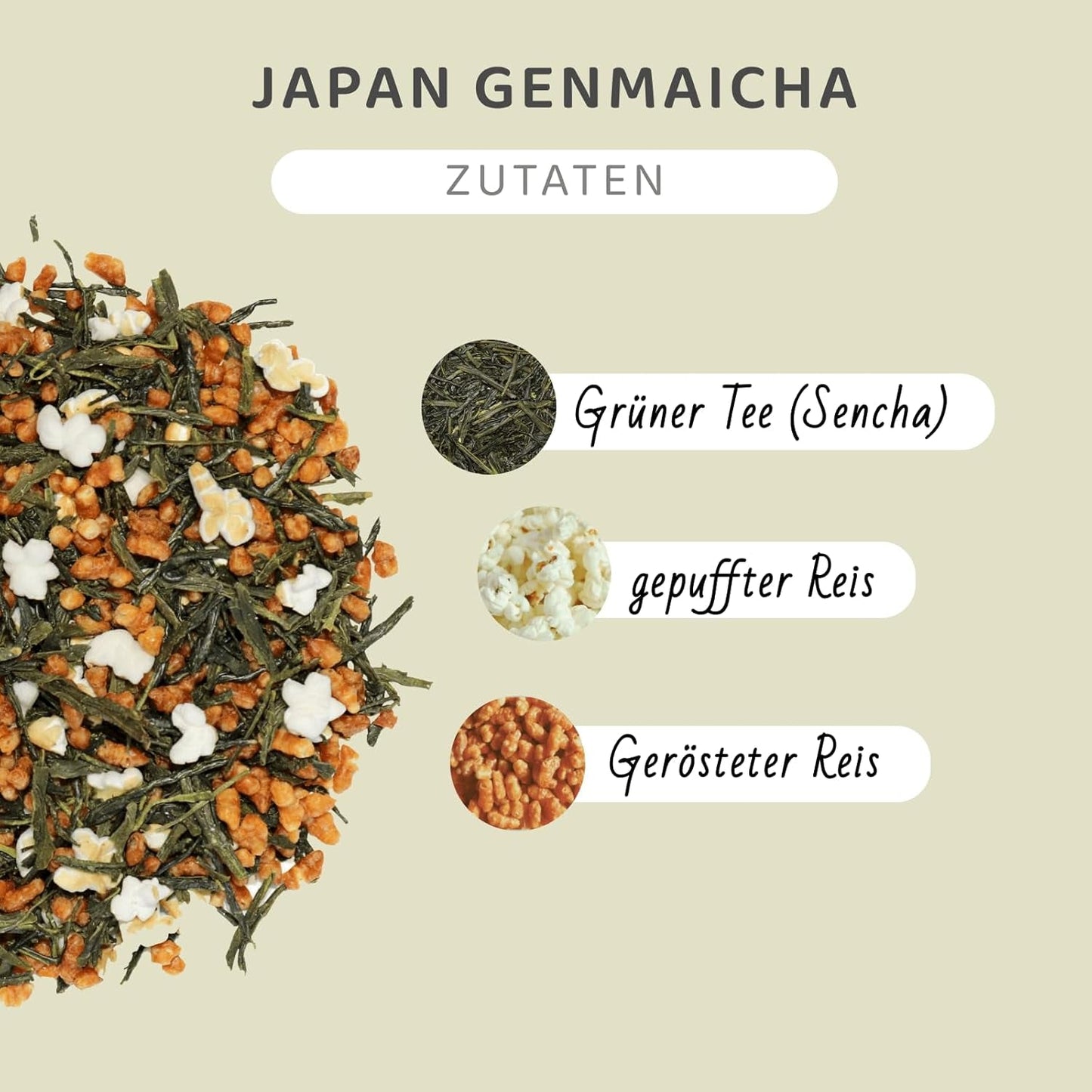 Genmaicha japanischer Grüntee mit geröstetem Reis, 50 % Kagoshima Sencha, hochwertiger loser Grüntee, traditionelle Mischung, ohne Zusatz von Aromen, 100 g | Wondertea Japanischer Grüntee Genmaicha