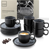 SANGER Sydney | Espressotassen-Set aus Keramik, 12 Stück, Mokkatassen-Set für 6 Personen, Tassen und Untertassen, spülmaschinen- und mikrowellengeeignet, dunkelgrau, 80 ml | DIE VALUE-KOLLEKTION
