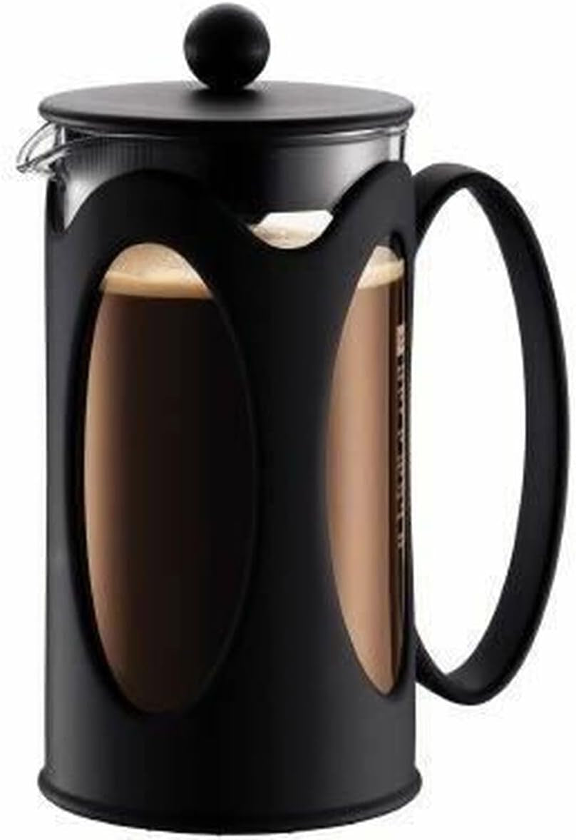 Bodum Kenya Kaffeemaschine – 1 l / 8 Tassen – manuelle French Press aus Borosilikatglas und Edelstahl – spülmaschinenfest – hergestellt in Portugal