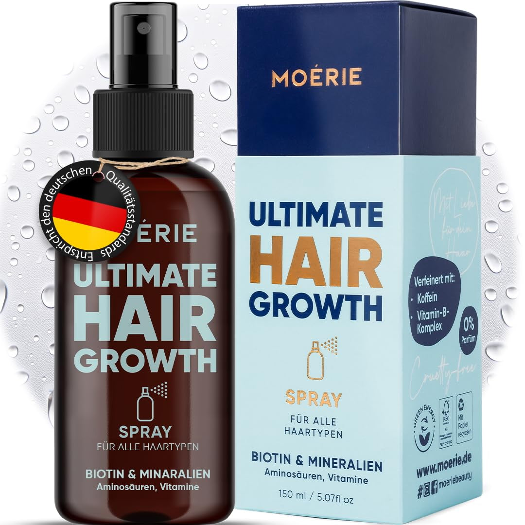 MOÉRIE Ultimate Mineral Hair Growth Spray für längeres, dickeres und volleres Haar – mit Biotin und Koffein – vegane Haarprodukte, frei von Parabenen, alle Haartypen, kehrt Haarausfall um – 2-Monats-Vorrat Haarpflege Naty Shop Einzelset