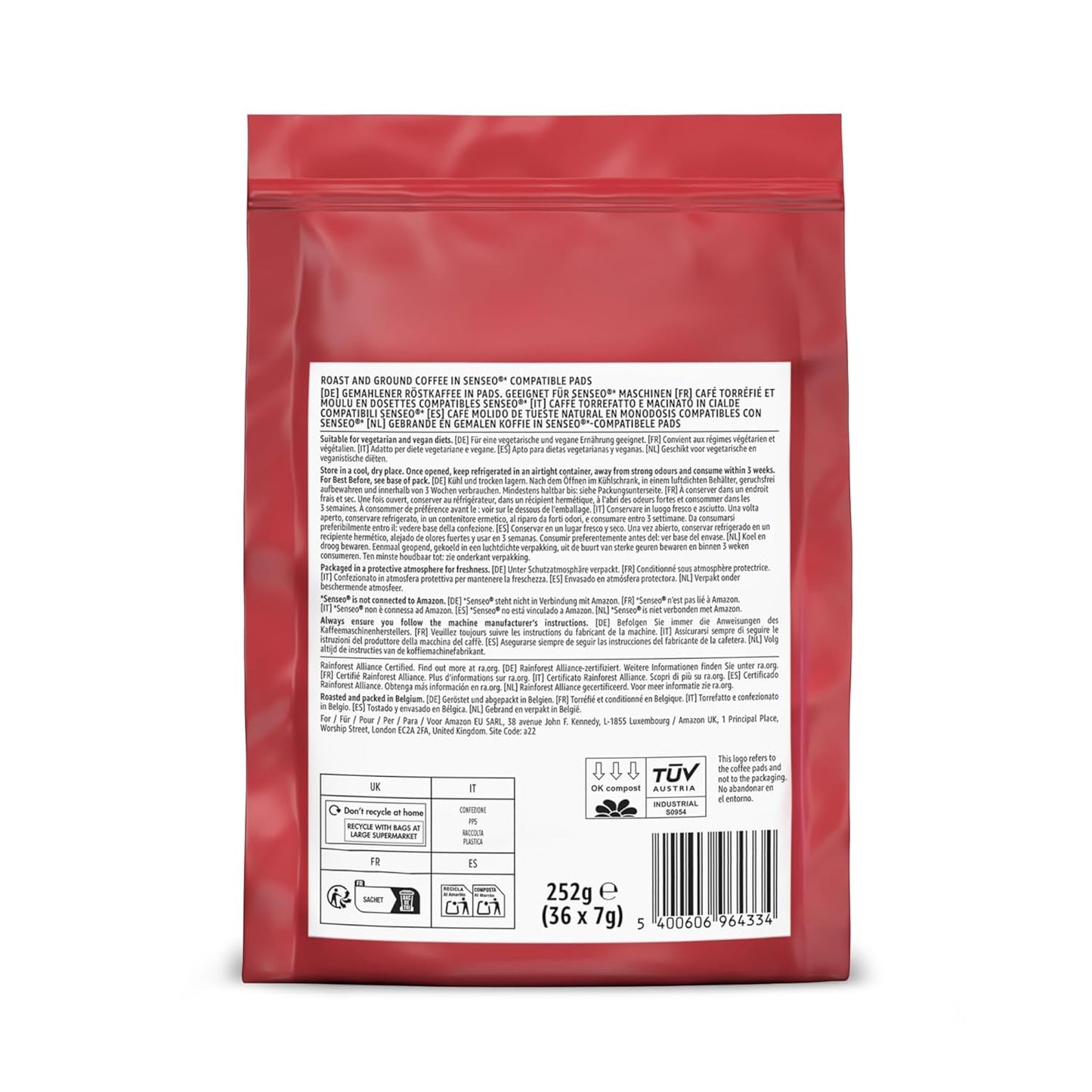 von Amazon Klassische Kaffeepads aus 100% Arabica, geeignet für Senseo-Maschinen, 36 Stück (1 Packung mit 36 ​​Stück) – Rainforest Alliance-zertifiziert