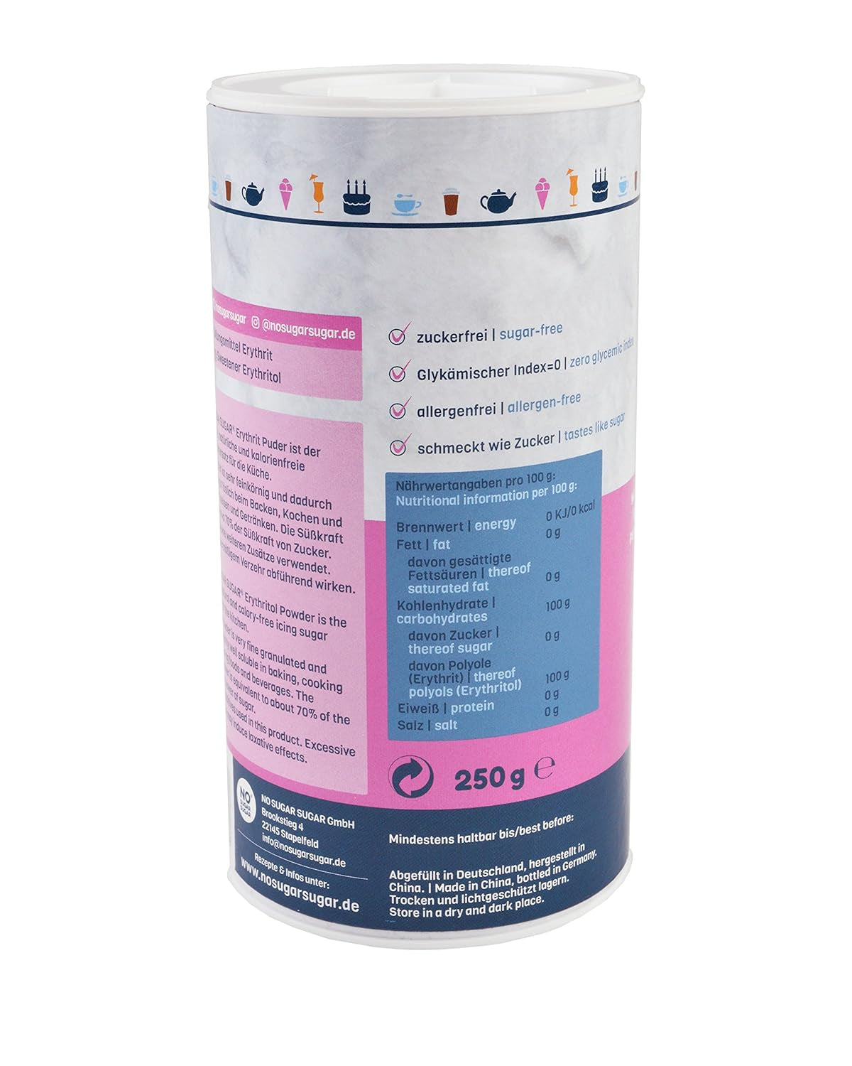 Nosugarsugar Erythrit Puder Streudose - Puderzuckerersatz Kalorienfrei, 19Er Pack (19 X 250 G) Süßstoffe Naty Shop