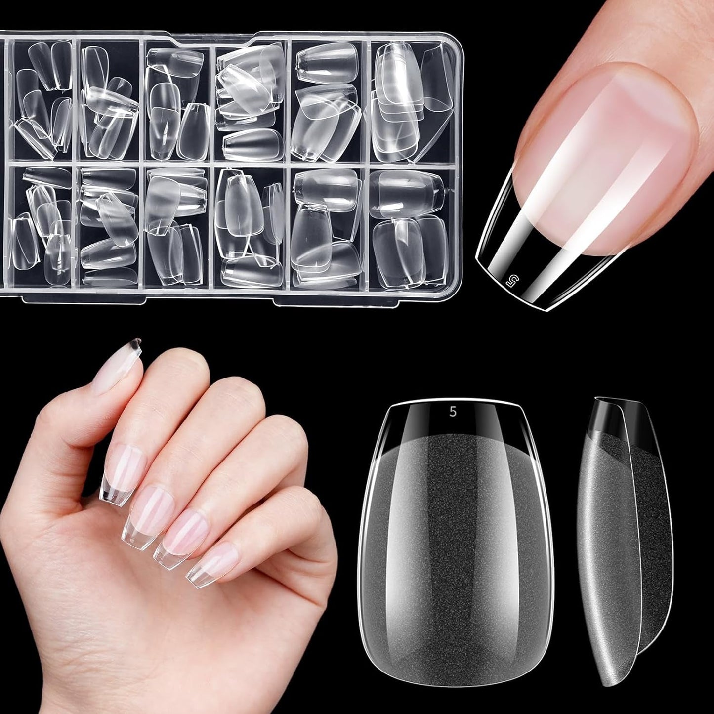 Kurze künstliche Nägel, Ballerina, 120 Stück, zum Aufkleben, 12 Größen, kurze künstliche Nägel, weiche Gel-Nagelspitzen mit vollständiger Abdeckung für kurze Gelnägel, S