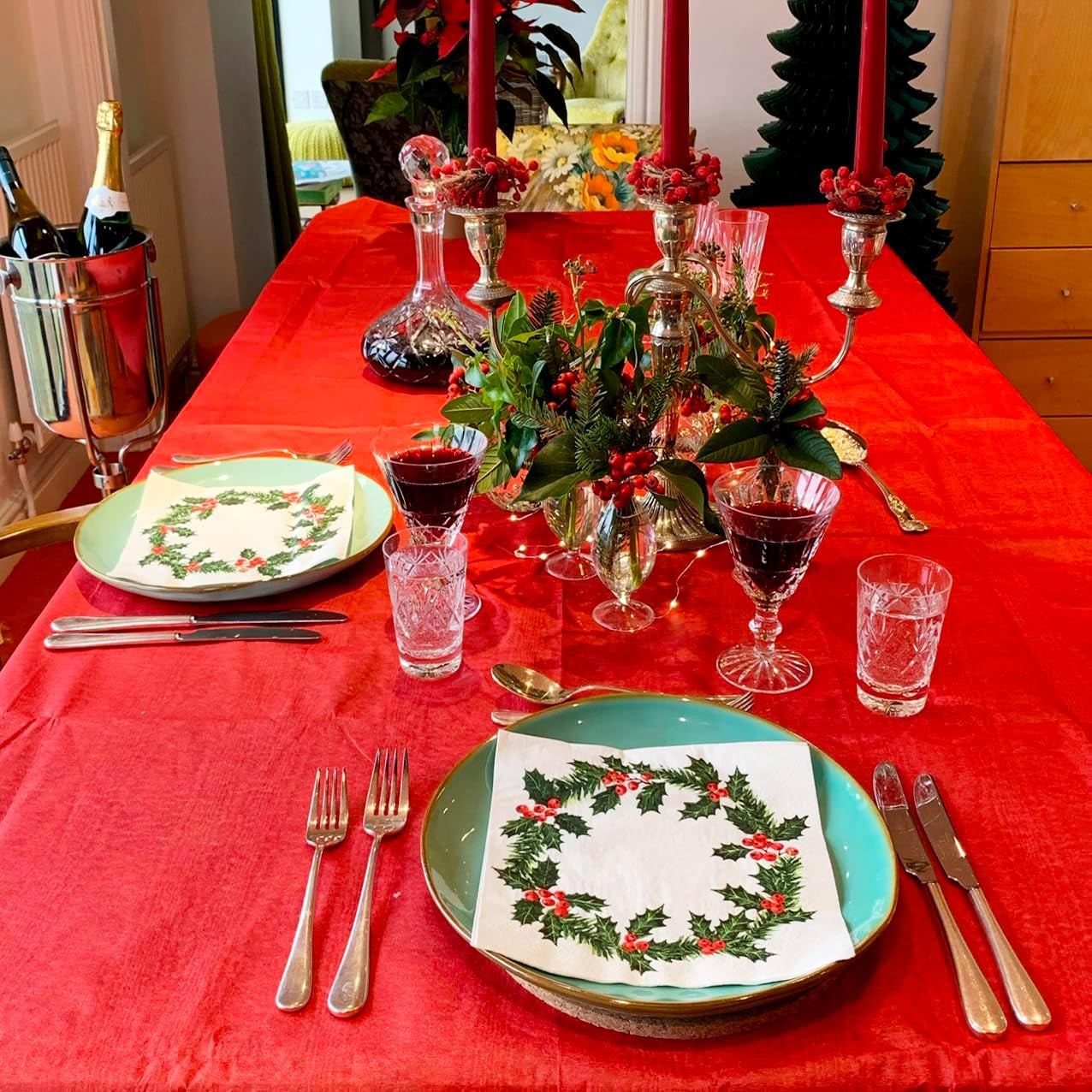 Talking Tables 20 XL-Weihnachtspapierservietten mit Stechpalmen-Design | Luxuriöse Einwegtücher | Wiederverwendbar | Ideal für Weihnachts- und Dinnerpartys | Hohe Qualität | 40cm x 40cm