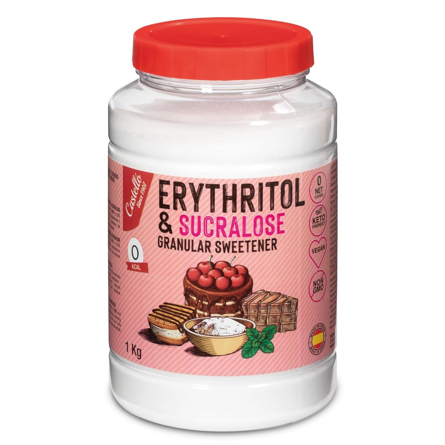 Erythrit + Sucralose 1:4 Süßstoff | 1G = 4G Zucker | 0 Netto-Kohlenhydrate – 0 Kalorien – 0 Glykämischer Index – Keto – Kein GVO – Castello seit 1907 – 1 kg Süßstoffe Naty Shop Standardtitel