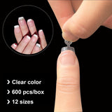 600 Stück ovale künstliche Nagelspitzen, 12 Größen, kurze Nagelspitzen, französische halbe Abdeckung, künstliche Nagelspitzen für DIY Nagelstudio, transparent