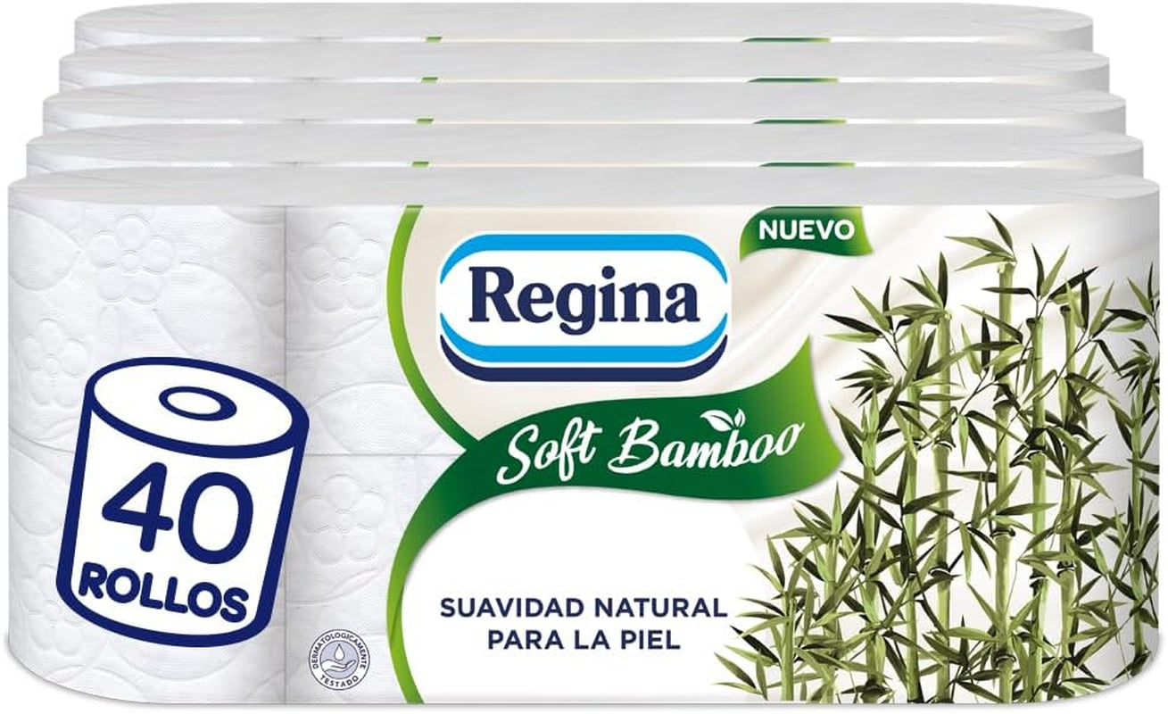 Regina Toilettenpapier aus weichem Bambus, 40 Rollen, 3 Schichten, 160 Blatt, natürliche Weichheit für Ihre Haut, Toilettenpapier aus Bambusfaser, Papierverpackung, FSC-Zertifikat