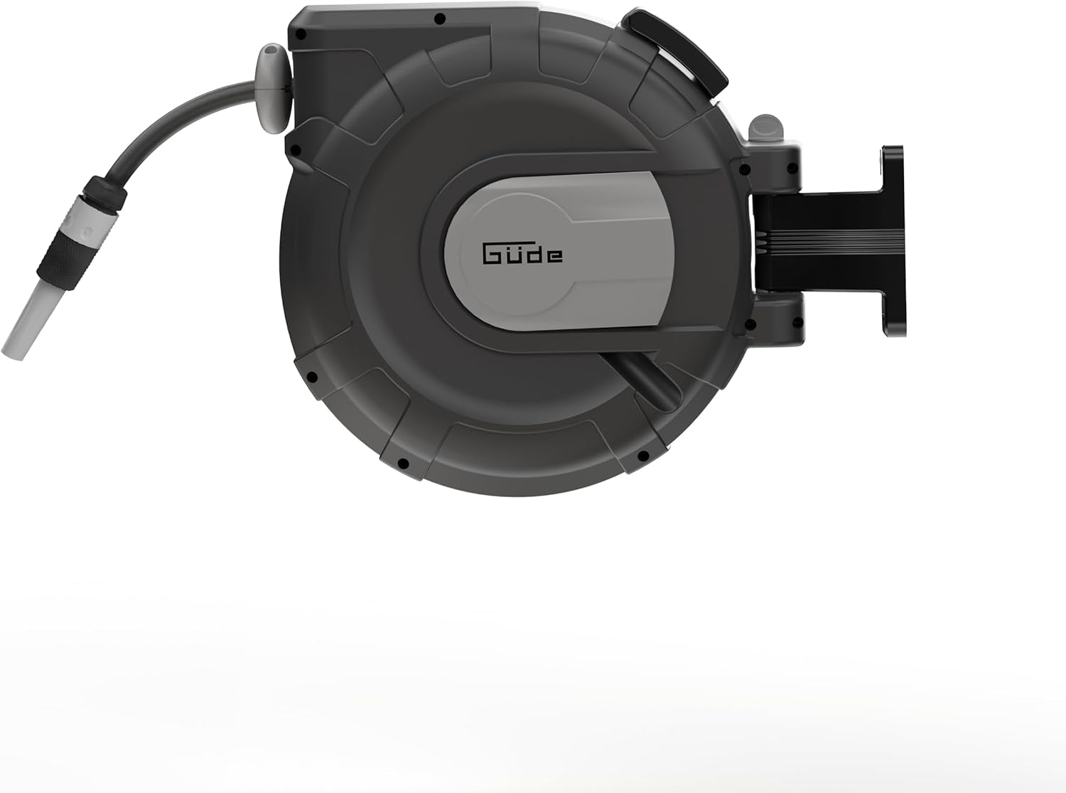 Automatischer Schlauchaufroller Güde 30-2-2 1/2 (180° drehbar, für Wandmontage, 30 m Schlauch, Wasserbrause, Wandhalterung, automatischer Rückzug, Rückzugstopp, Transportgriff, 2 Schnellkupplungen)