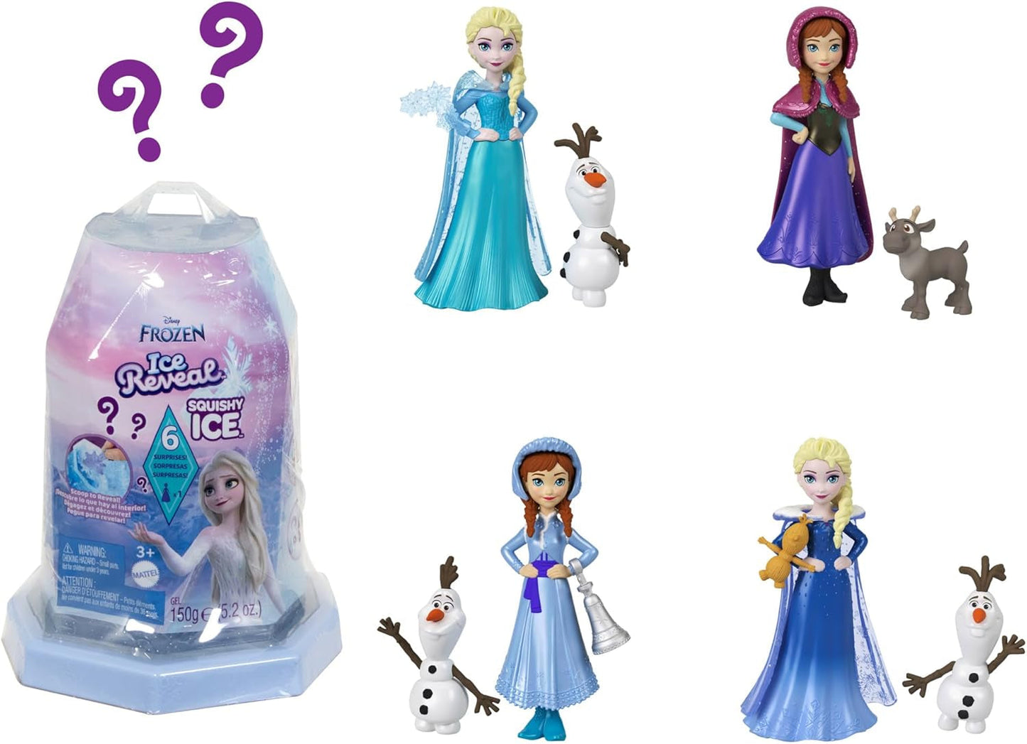 Mattel Disney Frozen Ice Reveal, kleine Puppe mit flauschigem Eisgel und 6 Überraschungen, inklusive Freundfigur und Zubehör (Puppen können variieren) HRN77