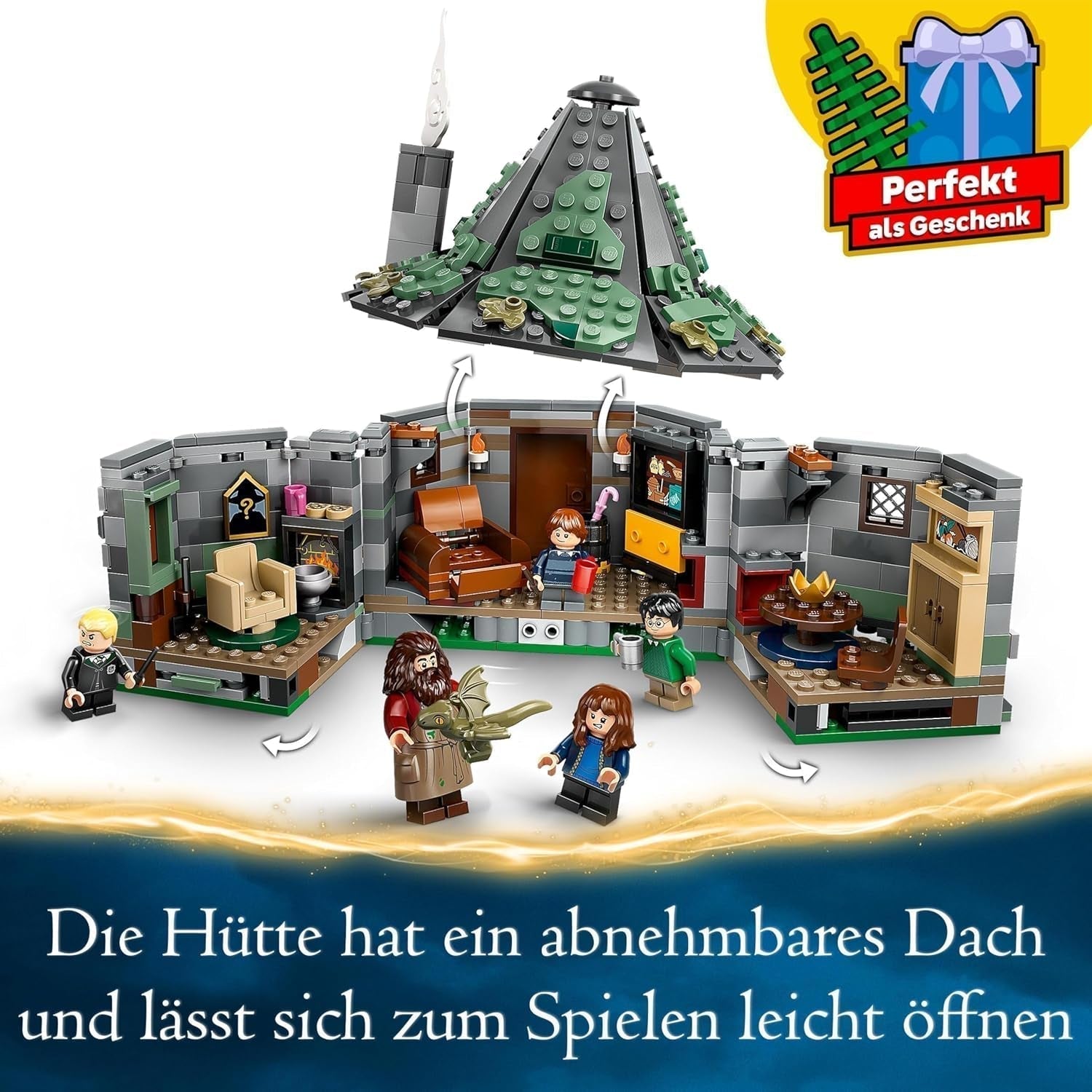 LEGO Harry Potter Hagrids Hütte: Ein unerwarteter Besuch, Set mit 5 Minifiguren und 2 Tierfiguren, Geschenk für Frauen und Männer, magisches Abenteuerspielzeug, Fantasy-Set 76428 Bausets Beuche den LEGO-Store