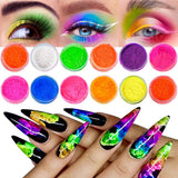 Neon Phosphor Pigment Pulver Für Nägel Lidschatten - 12 Farben Neon Nagel Glitzer Augenpulver Maniküre Halloween Neon Make-Up Dekoration Nail Art Staub Pigment
