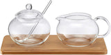 Zucker-/Sahne-Set im Glas mit Bambustablett, 14580