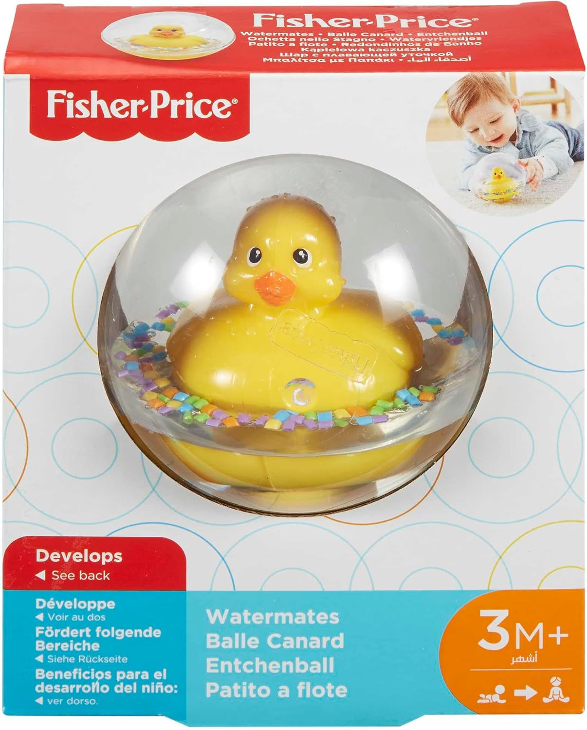Fisher-Price WaterMates Ducky Ball, lustige Ente im Konfettiball, Babyspielzeug, Spielball, Badespielzeug, ab 3 Monaten, 75676 Babyspielzeug Naty Shop