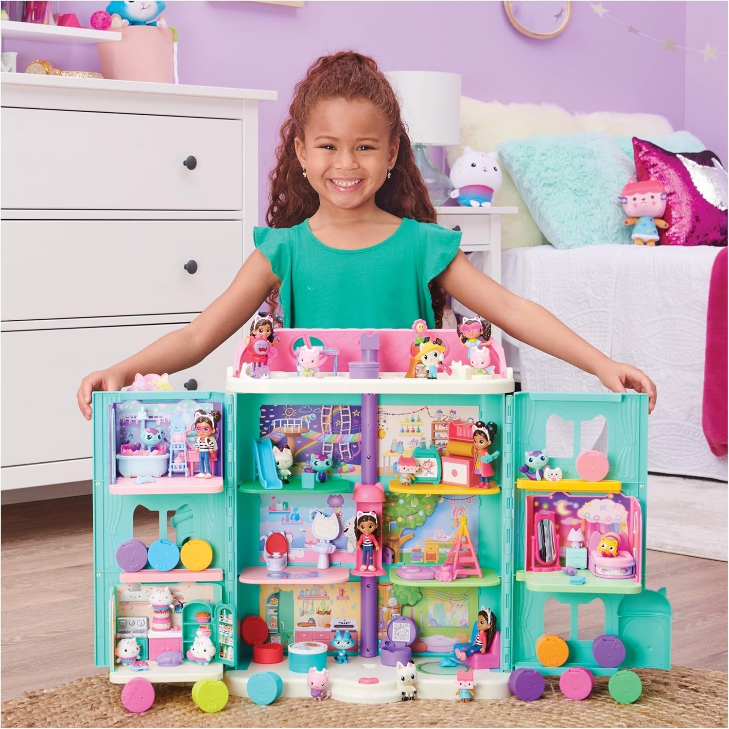 Gabby's Dollhouse Deluxe-Zimmer, Katzenzimmer, Möbel und 2 Überraschungsboxen mit thematischem Zubehör, geeignet für Kinder ab 3 Jahren