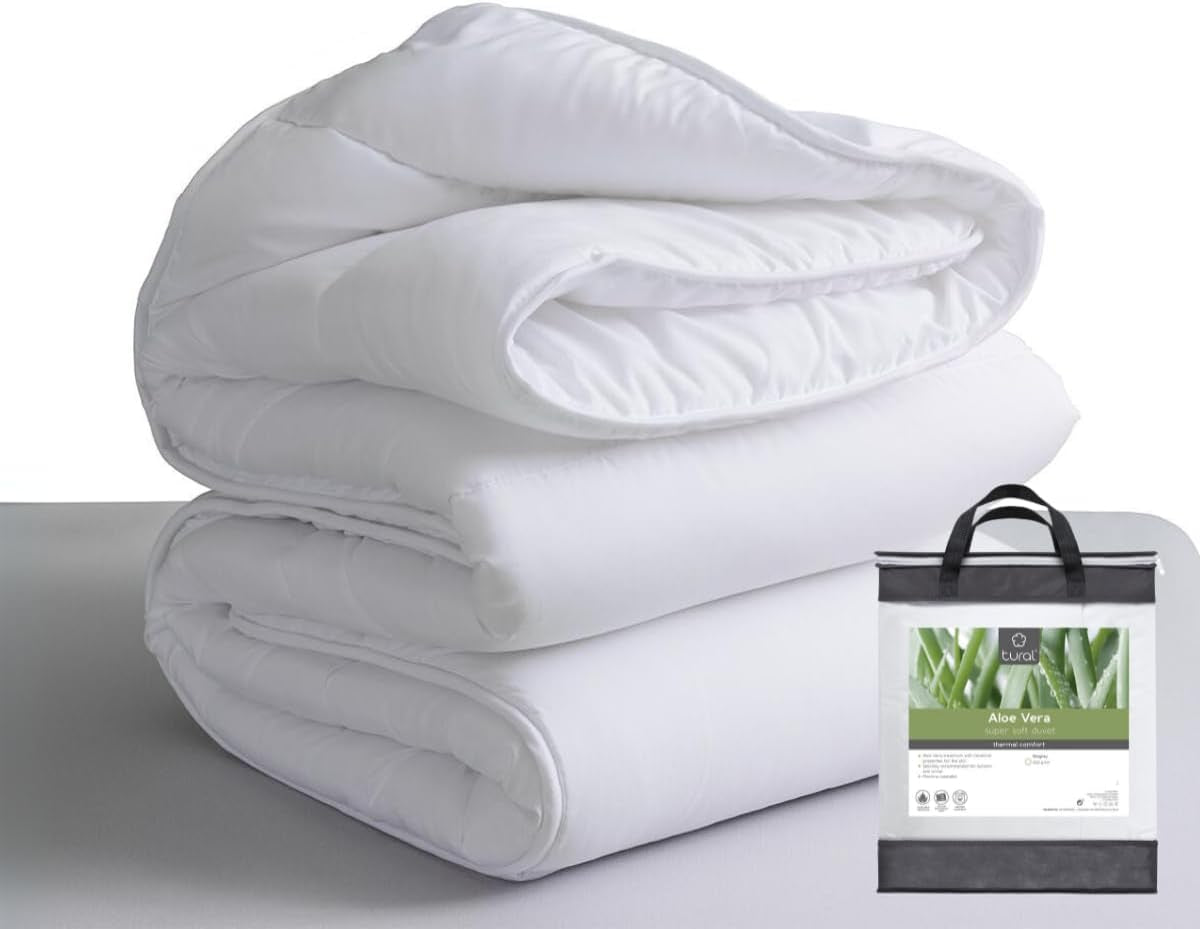 Tural – Steppdecke 150 x 220 cm mit Aloe Vera-Behandlung, Faserfüllung 300 g/m², weich, atmungsaktiv, Öko-Tex-zertifiziert (weiß, Bett 90 cm). Steppdecken und Steppdecken Naty Shop 150 x 220