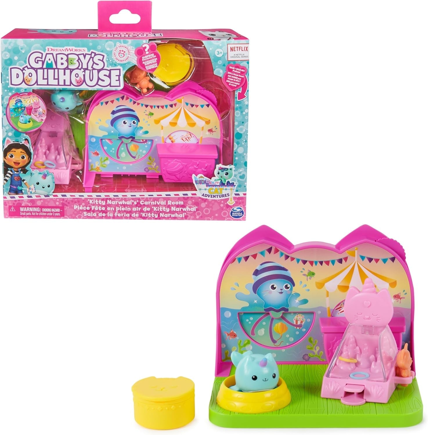 DREAMWORKS GABBY'S DOLLS HOUSE – Deluxe-Zimmer-Spielset, Kitty-Narwal-Partyraum, thematische Möbel und Accessoires, ab 3 Jahren