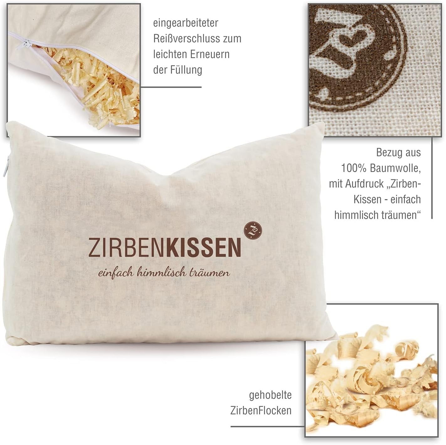 Swiss stone pine family Swiss stone pine pillow Simply heavenly dreaming 30X20 cm, wood, natural, 1 piece (1 pack) Naty Shop standard pillows