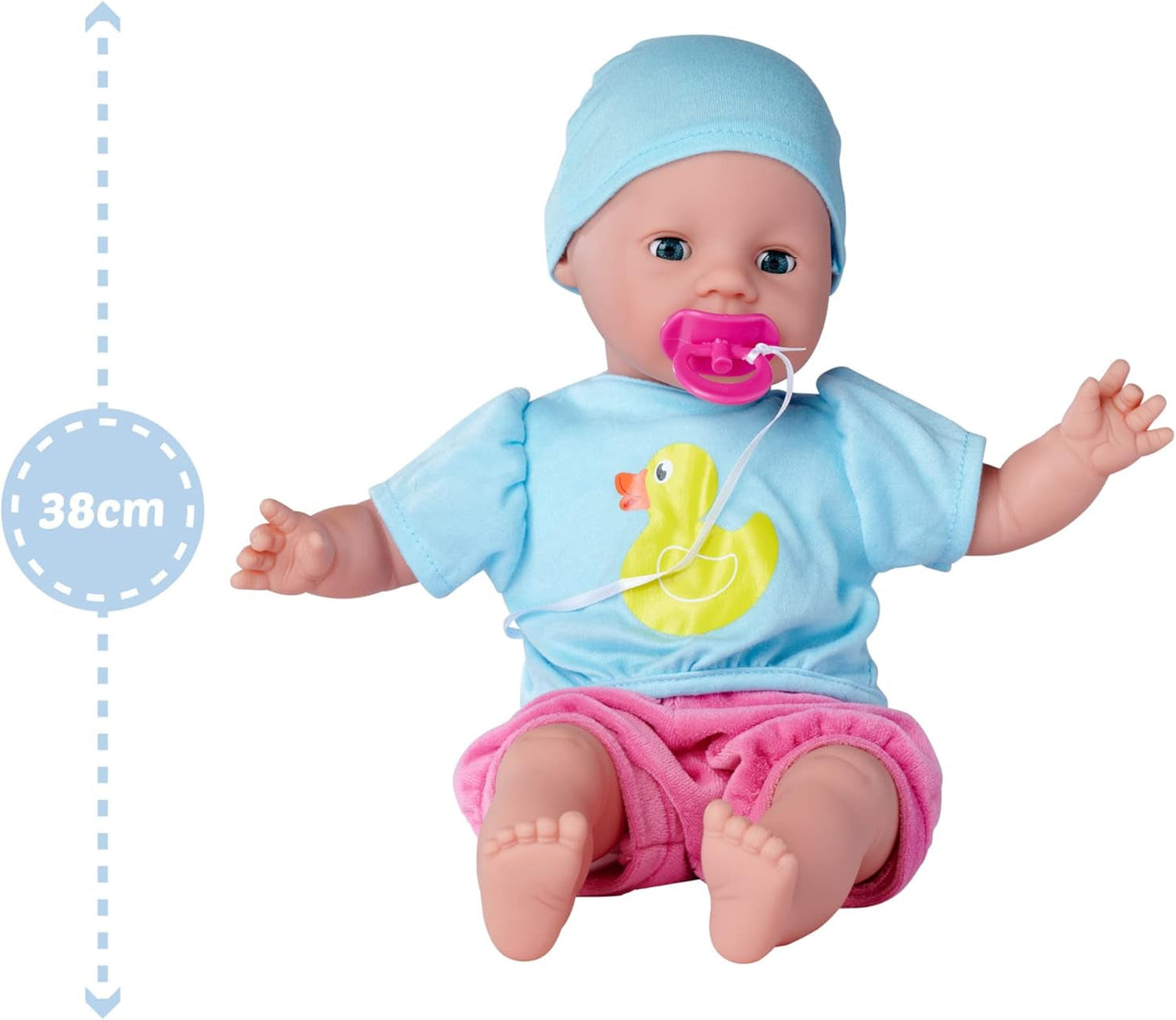 Simba 105010964 – Laura Hungry Kuschelpuppe mit Schnuller, Zauberlöffel, verschwindender Flasche und Teller, 38 cm, Babypuppe für Kinder ab 2 Jahren