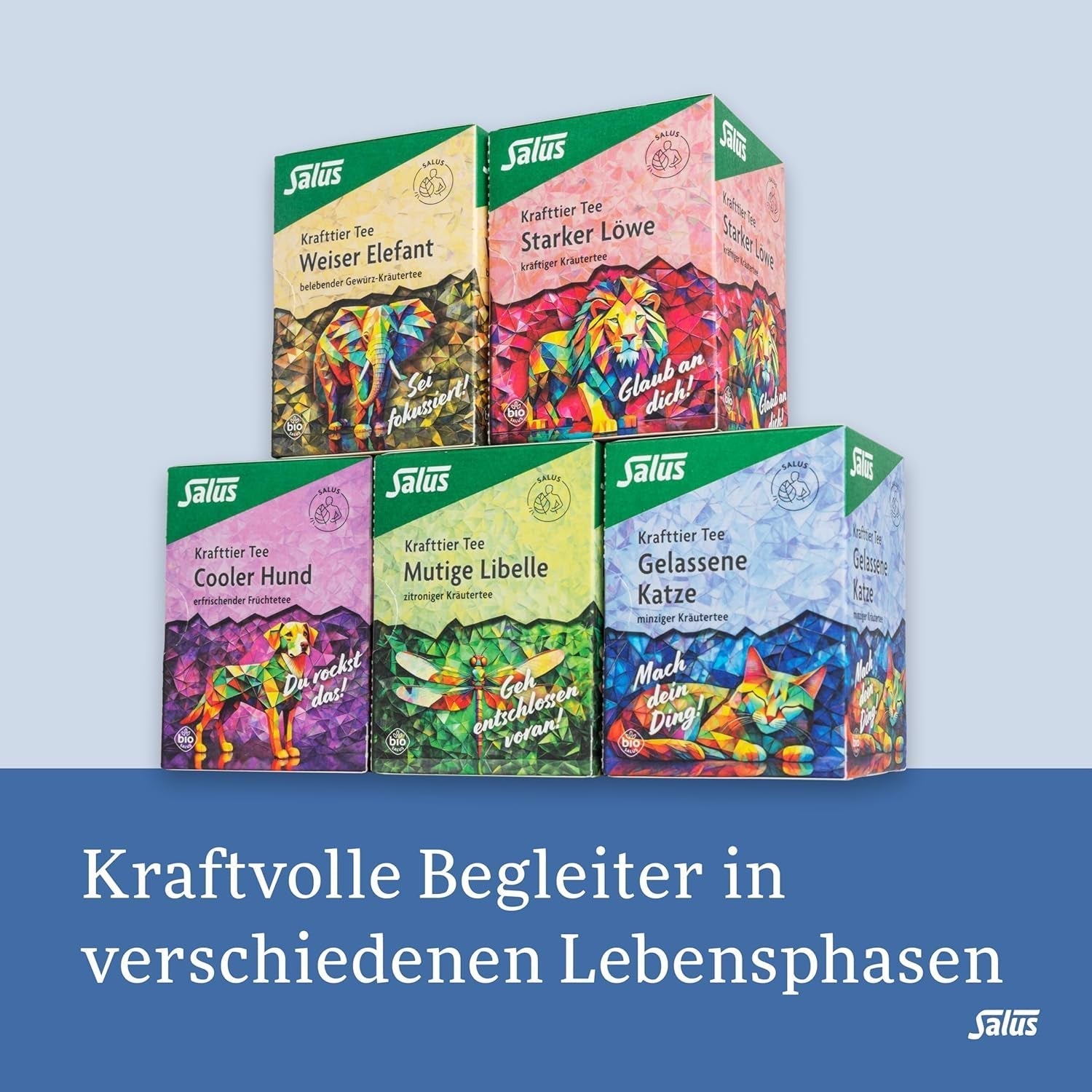 Salus – Krafttier-Tee – Die stille Katze – 1X 15 Filterbeutel (28,5 g) – Minz-Kräutertee mit Ashwagandha – Bio