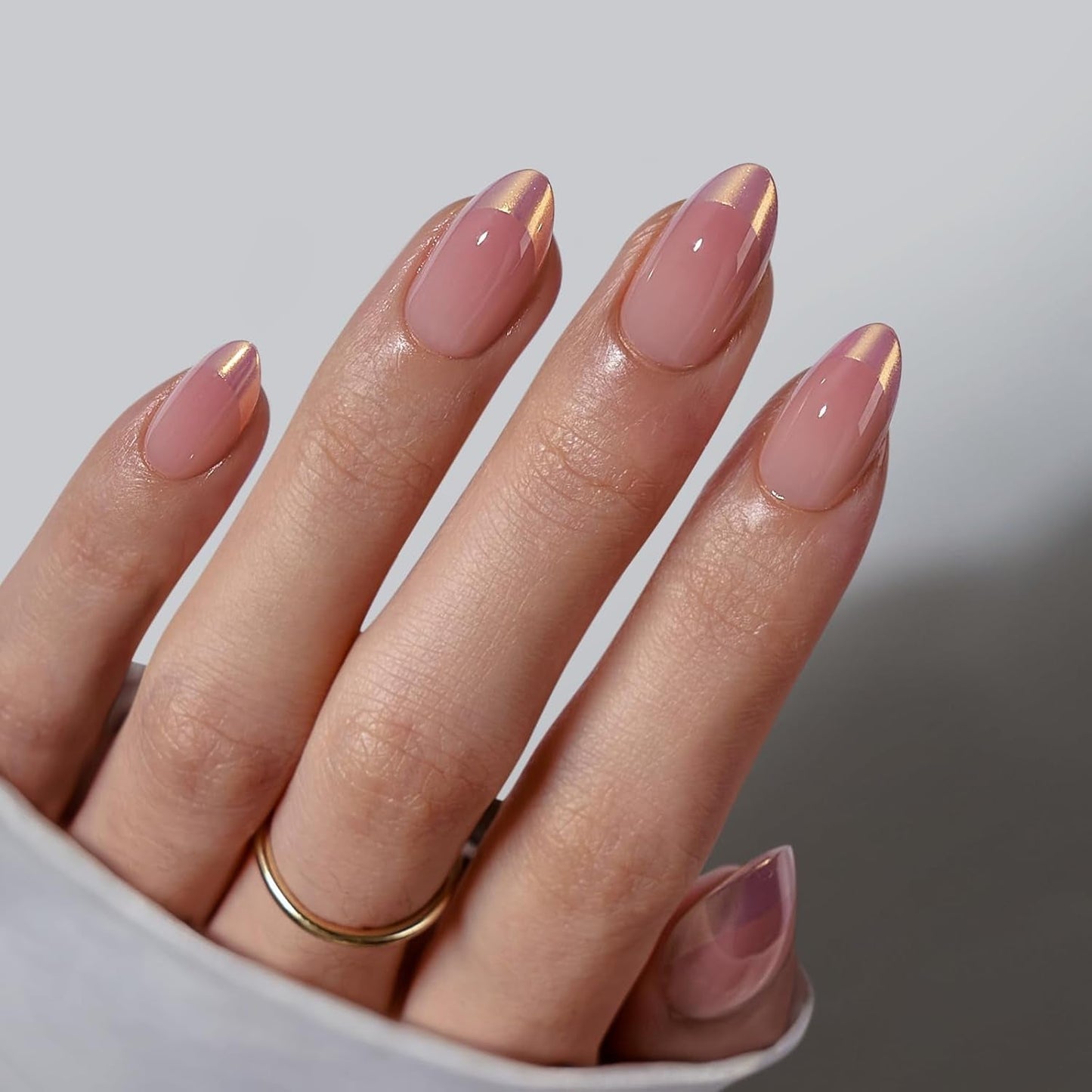Btartbox Kurze quadratische künstliche Nägel, Babyboomer, zum Aufkleben, weiß, Farbverlauf, rosa, künstliche Nägel, kurze künstliche Nägel mit Nagelkleber, 30 Stück, quadratische künstliche Nägel