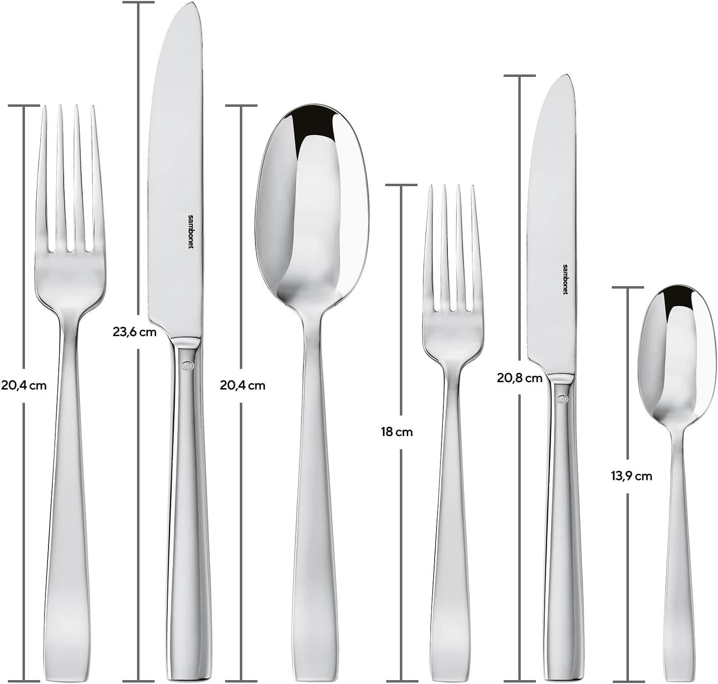 Sambonet 62512-83 Flaches Monoblock-Besteckset, 36-teilig, 18/10 Edelstahl, spülmaschinenfest, Kitchen Naty Shop