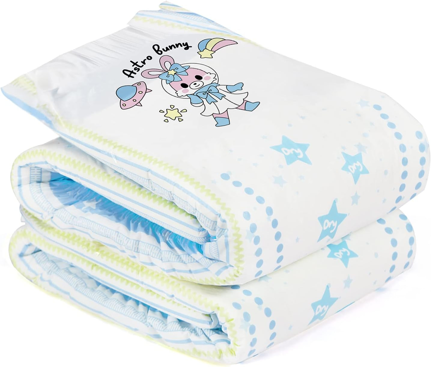 Bedruckte Windeln für Erwachsene, 5500–5800 ml, 2er-Pack, 3 Drucke, zufällige Auswahl – Astro Babies (L)