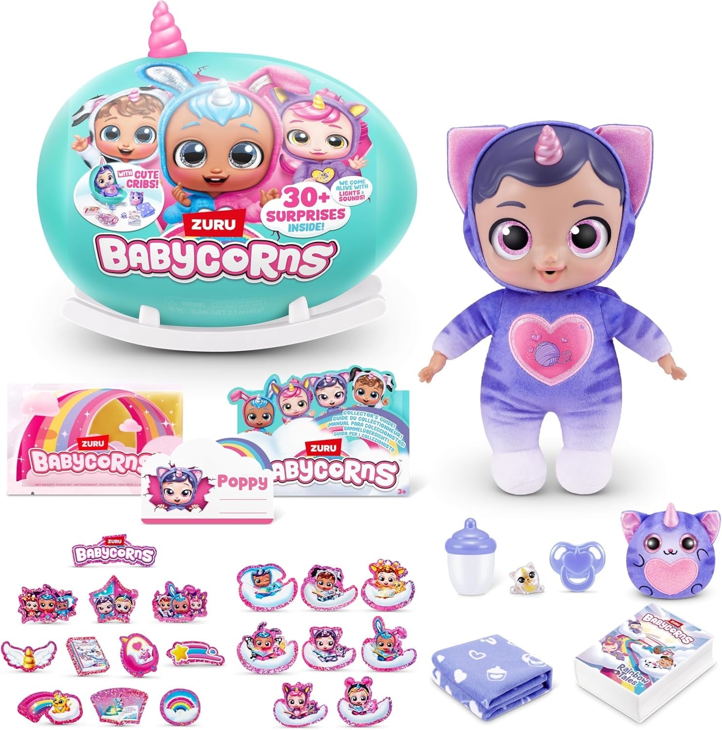 Babycorns Serie 1 der ZURU Magical Cat (Mac) Puppe mit Zubehör, Überraschungsspielzeug zum Auspacken für Kinder und Mädchen
